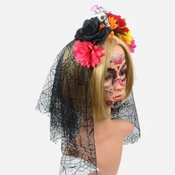 Svart Slöja Blomsterkrona Gotisk Dödens Dag Huvudband Halloween Tiaror><noscript><img width=