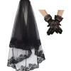 Svart spets brudslöja bröllopsslöja Halloween-slöja och handskar> Dräkter