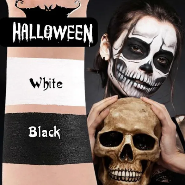 Svart Vit Ansiktsfärg, Ansikts- och Kroppsfärg, Halloween Sminkset med Sminkborste, Kompatibel med Halloween Maskerad> Smink