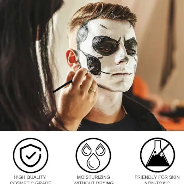 Svart Vit Ansiktsfärg, Ansikts- och Kroppsfärg, Halloween Sminkset med Sminkborste, Kompatibel med Halloween Maskerad> Smink