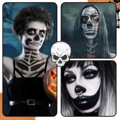 Svart Vit Ansiktsfärg, Ansikts- och Kroppsfärg, Halloween Sminkset med Sminkborste, Kompatibel med Halloween Maskerad><noscript><img width=