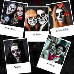 Svart Vit Ansiktsfärg, Ansikts- och Kroppsfärg, Halloween Sminkset med Sminkborste, Kompatibel med Halloween Maskerad><noscript><img width=