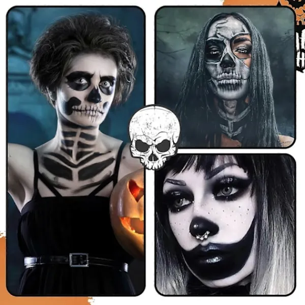 Svart Vit Ansiktsfärg, Ansikts- och Kroppsfärg, Halloween Sminkset med Sminkborste, Kompatibel med Halloween Maskerad> Smink