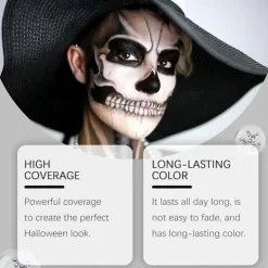 Svart Vit Ansiktsfärg, 60ml x 2 Stycken Ansikts- och Kroppsfärg, Halloween Sminkset med Sminkborste, Clown Zombie Vampyr Skelett SFX Smink för> Smink