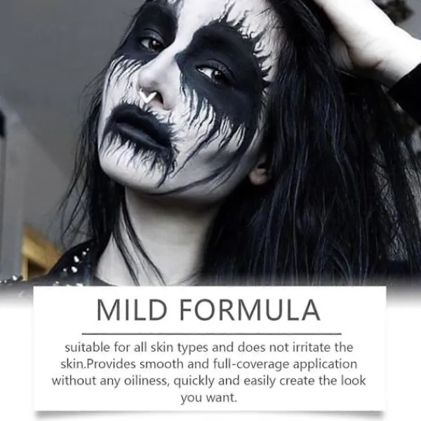 Svart Vit Ansiktsfärg, 60ml x 2 Stycken Ansikts- och Kroppsfärg, Halloween Sminkset med Sminkborste, Clown Zombie Vampyr Skelett SFX Smink för> Smink
