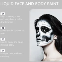 Svart Vit Ansiktsfärg, 60ml x 2 Stycken Ansikts- och Kroppsfärg, Halloween Sminkset med Sminkborste, Clown Zombie Vampyr Skelett SFX Smink för><noscript><img width=