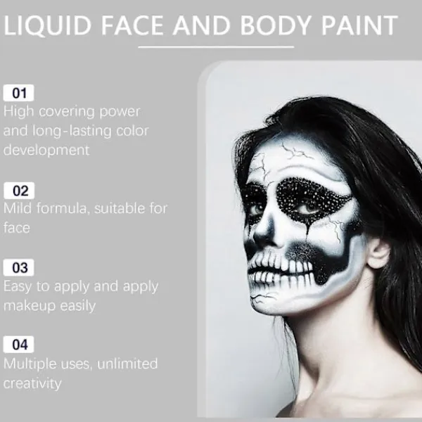 Svart Vit Ansiktsfärg, 60ml x 2 Stycken Ansikts- och Kroppsfärg, Halloween Sminkset med Sminkborste, Clown Zombie Vampyr Skelett SFX Smink för> Smink