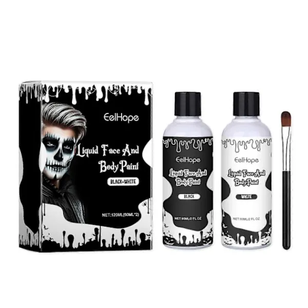 Svart Vit Ansiktsfärg, 60ml x 2 Stycken Ansikts- och Kroppsfärg, Halloween Sminkset med Sminkborste, Clown Zombie Vampyr Skelett SFX Smink för> Smink