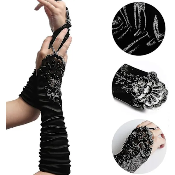 FMYSJ Svarta Handskar Långa Handskar 1920-tals Tillbehör Kostym Fingerlösa Handskar För Kvinnor Ryta 20-tals Tillbehör Klassisk Satin Armbåge (FMY)> Tillbehör