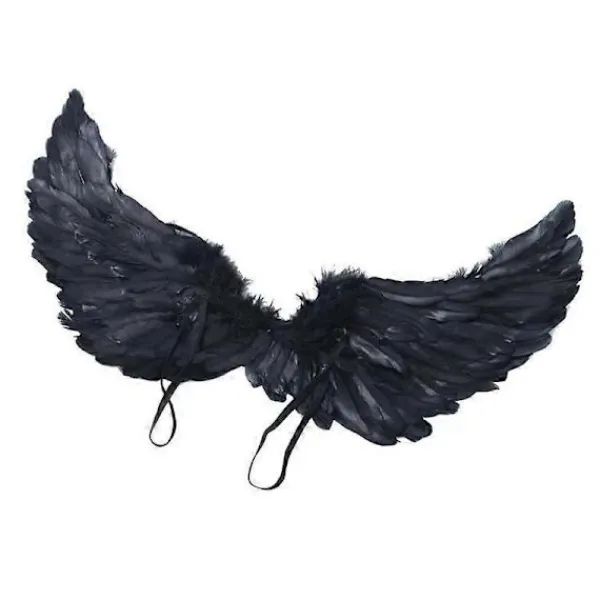 FMYSJ Svarta Ängelvingar för Vuxna - 80x40cm - Svart Fjäder Vinge - Kostymvingar - Stora Ängelvingar (FMY)> Tillbehör
