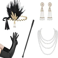 Jettbuying 1920-talet lapper Costume Pannband Halsband Handske Armband Gatsby M Onesize><noscript><img width=
