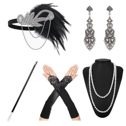 Jettbuying 1920-talet Flapper ostume Pannband Halsband Handske Armband Gatsby M Onesize> Tillbehör