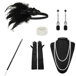 Jettbuying 1920-talet Flapper ostume Pannband Halsband Handske Armband Gatsby M Onesize><noscript><img width=