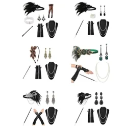 Jettbuying 1920-talet Flapper Costume Pannand Halsand Handske Armand Gatsy M Onesize><noscript><img width=