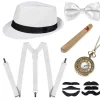 1920-talets herr accessoarer Flapper Gangster Set Great Gatsby kostym kit 20-tal med Trilby hatt elastisk mustasch hängslen herr fickur> Tillbehör