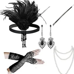 1920-tals accessoarer set kostym fjäder pannband örhängen handskar> Tillbehör