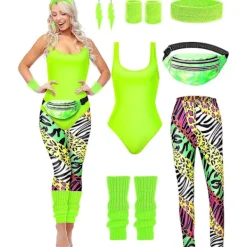 80-tals Aerobics Set med Dräkt & Benvärmare - 7 Delars Zebra Tryck Fitness Kollektion[JUN] Medium> Dräkter