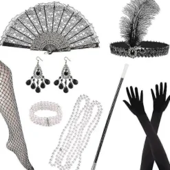 1920-tals Dam Flapper Tillbehör Retro Gatsby Kostym Tillbehör Set 20-tals Flapper Pannband Pärlhalsband Armband Örhängen Handskar -NMAOV> Tillbehör