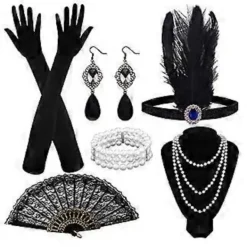1920-tals Dam Flapper Tillbehör Retro Gatsby Kostym Tillbehör Set 20-tals Flapper Pannband Pärlhalsband Armband Örhängen Handskar -NMAOV( F)-XF20-> Tillbehör