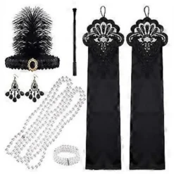 1920-tals Dam Flapper Tillbehör Retro Gatsby Kostym Tillbehör Set 20-tals Flapper Pannband Pärlhalsband Armband Örhängen Handskar -NMAOV( B)_yux> Tillbehör
