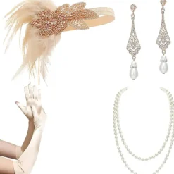 1920-tals Flapper Accessoarer Gatsby Kostym Accessoarer Set 20-tals Flapper Pannband Pärlhalsband Handskar Plasthållare> Tillbehör