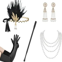 1920-tals Flapper Kostym Hårband Halsband Handskar Armband Gatsby MK Onesize K> Tillbehör
