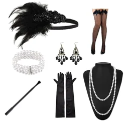 1920-tals Flappr Kostym Pannband Halsband Handsk Armband Gatsby M[DS] On siz><noscript><img width=