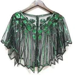 1920-tals Flapper Kostym Sjal Wraps Sekvens Pärlor Kvällskåpa Bröllopssjal Bolero 20-tals Vintage Fest Flapper Överdrag (Svart Grön)> Dräkter