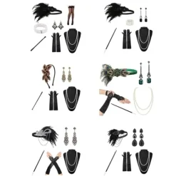 1920-tals Flapper-kostym: Pannband, Halsband, Handske, Armband, Gatsby-stil, Onesize><noscript><img width=