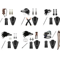 1920-tals Flapper-kostym: Pannband, Halsband, Handske, Armband, Gatsby-stil, Onesize><noscript><img width=
