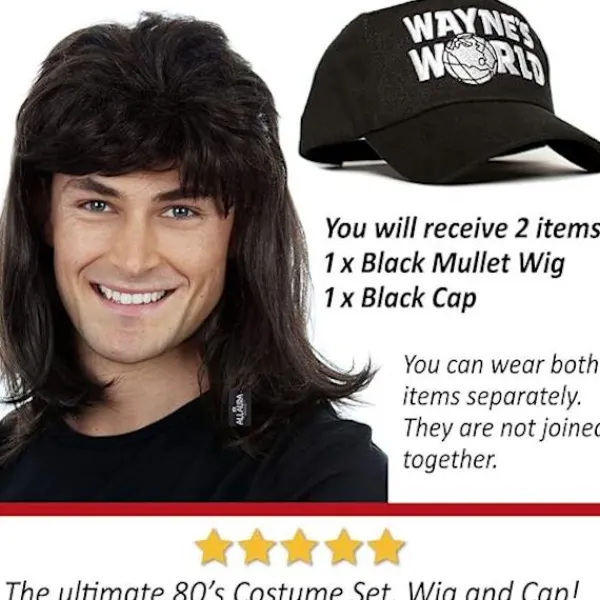 80-tals heavy metal rockperuk med hatt-kostymset. Herrkläder W> Peruker