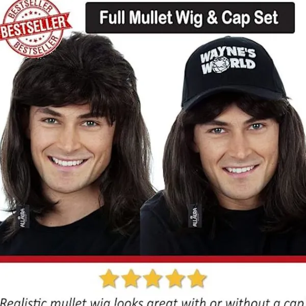 80-tals heavy metal rockperuk med hatt-kostymset. Herrkläder W> Peruker