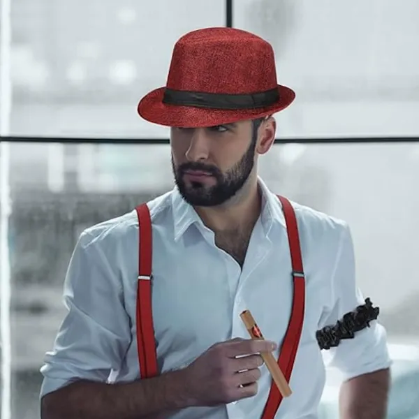 Holocky 1920-tals Herr Gatsby 8-delad Tillbehörssats Hatt Suspender Fluga> Tillbehör