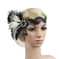 1920-tals huvudbonad fjäder flapper pannband huvudbonad vintage> Huvudbonader