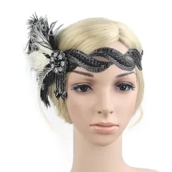 1920-tals huvudbonad fjäder flapper pannband huvudbonad vintage> Huvudbonader