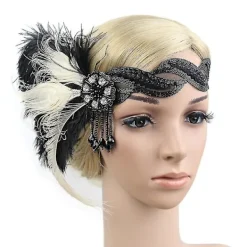 1920-tals huvudbonad fjäder flapper pannband huvudbonad vintage><noscript><img width=