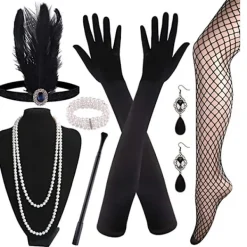 FMYSJ 1920-tls Kvinnors Flpper-Tillbehör Gtsby Kostymtillbehör Set 20-tls Vintge Fest Flpper Hårbnd Pärlhlsbnd rmbnd Örhängen Hndskr (FMY)> Tillbehör