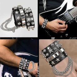 FMYSJ 1980-tals Metal Rocker Rockstar Rock N Roll Kostym 70-tal 80-tal Festtillbehör Set Hårband Tatuering Manschetter Handskar Punk Armband (FMY) | Fyndiq><noscript><img width=