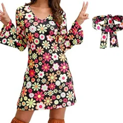 70-tals 80-tals Hippie Kostymset för Kvinnor Disco Outfit Pannband Klänning Cosplay Party Gåvor M> Dräkter
