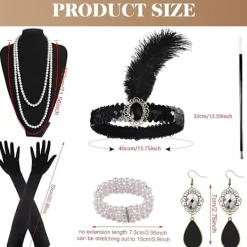 1920-tals Tillbehör för Kvinnor Gatsby Tillbehör för Kvinnor 20-tals Tema Set Hårband Långa Svarta Handskar Halsband Örhängen Cosplay><noscript><img width=