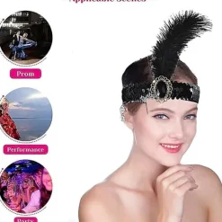 1920-talsaccessoarer för kvinnor, Gatsby-accessoarer kvinnoset Mode Vrålande 20-tals temaset, 7 st Pannband Långa Svarta Handskar Halsband Örhängen för Kvinnor | Fyndiq><noscript><img width=