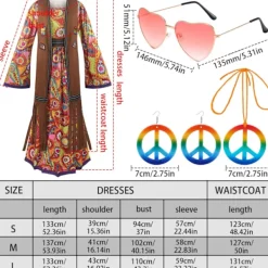 60-talsdräkt dam, hippie damklänningsset, 70-tals disco halloween-outfits, hippiekläder damdräkt, 60-tals klädtillbehör[qb] L> Dräkter
