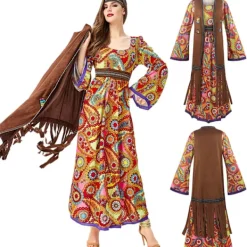 60-talsdräkt dam, hippie damklänningsset, 70-tals disco halloween-outfits, hippiekläder damdräkt, 60-tals klädtillbehör[qb] L><noscript><img width=