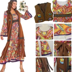 60-talsdräkt dam, hippie damklänningsset, 70-tals disco halloween-outfits, hippiekläder damdräkt, 60-tals klädtillbehör[qb] L><noscript><img width=