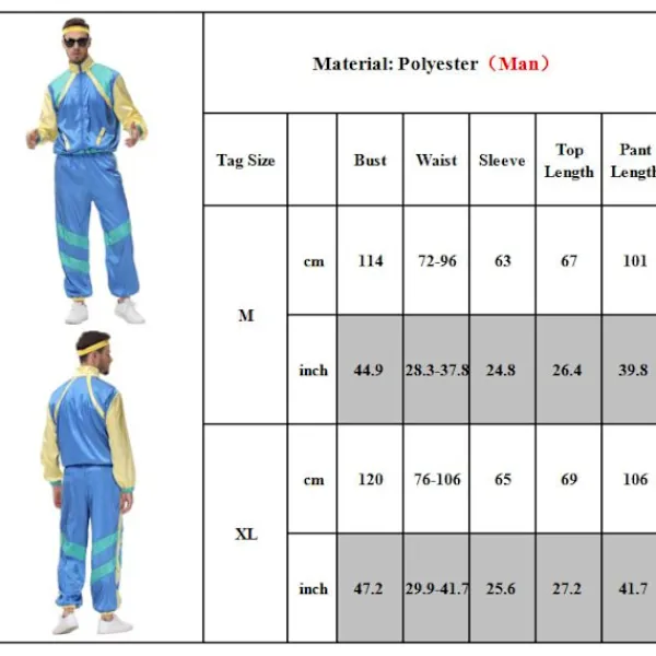 80-talskostym Retro träningsoverall Hip Hop kostym fest för män kvinnor M> Dräkter