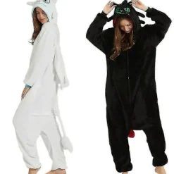 Tandlös Drake Vit Svart Onesie Vuxen Unisex Flanell Pyjamas Anime Cosplay Kostym Träna Din Nattdrake Sovkläder H 125 131*140cm> Dräkter