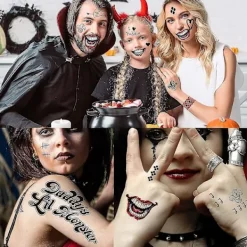 Tatueringar i stor storlek för Suicide Squad Joker Harley Quinn, 5 ark temporära tatueringsdekaler för Harley Quinn Joker Perfect><noscript><img width=