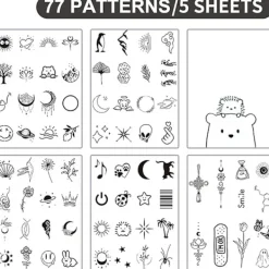 tatueringsset, 5 ark, hals, små bohemiska ansikten, falska tatueringsklistermärken, spets tribaltatueringar> Smink