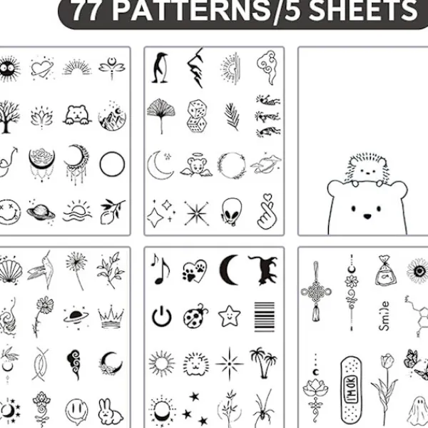 tatueringsset, 5 ark, hals, små bohemiska ansikten, falska tatueringsklistermärken, spets tribaltatueringar> Smink