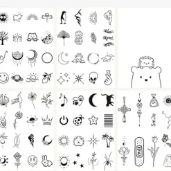 tatueringsset, 5 ark, hals, små bohemiska ansikten, falska tatueringsklistermärken, spets tribaltatueringar><noscript><img width=